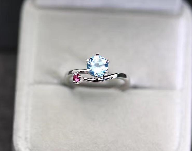 Round Aquamarine Engagement Ring, White Gold