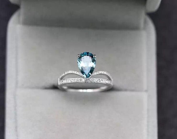 Pear Aquamarine Engagement Ring, White Gold