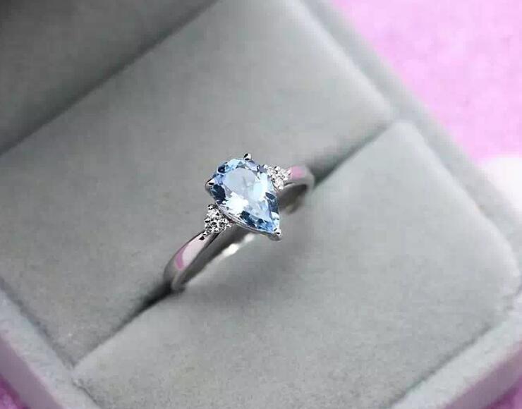 Pear Aquamarine Engagement Ring, Diamond Side Stone